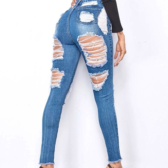 SHEIN Denim - SHEIN High-Rise Distressed Jeans